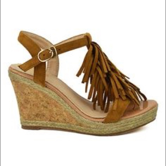 Black Swan Shoes - Black Swan Sandra Camel Fringe Wedge Sandal 8